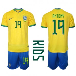 Brasilien Antony #19 kläder Barn VM 2022 Hemmatröja Kortärmad (+ korta byxor)